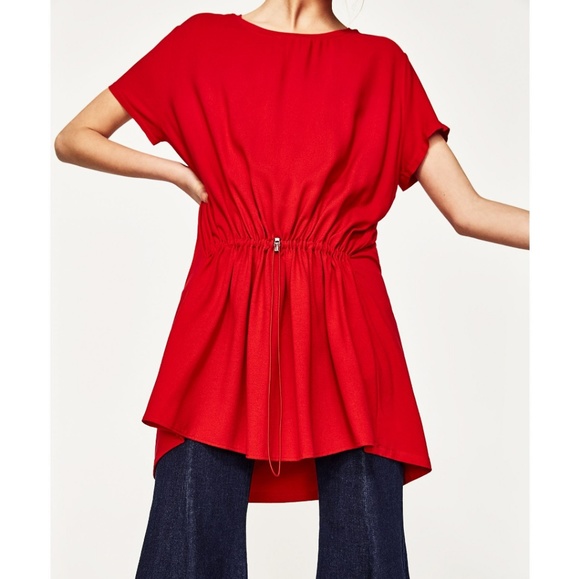 Zara Tops - Zara Red Short Sleeve Tunic With Hip Detail Sz M